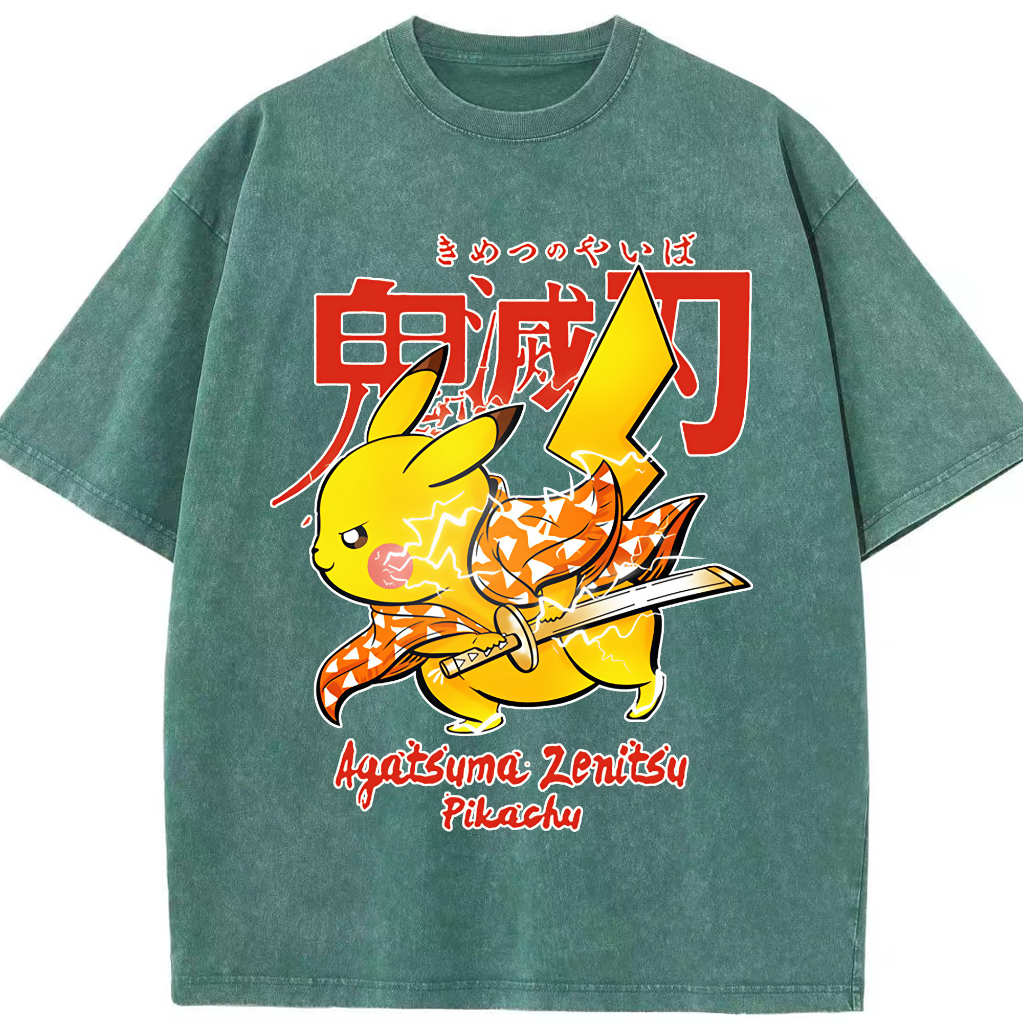 （画像用） 鬼滅の刃（きめつのやいば）我妻 善逸／あがつま ぜんいつ Agatsuma Zenitsu 綿100% ヴィンテージ風 半袖Tシャツ（フロントプリント）